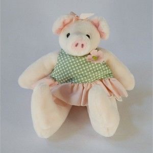 Vtg Pacifix Int'l Pink Piggy Plush 11" Green Gingham Dress Outfit Stuffed Animal